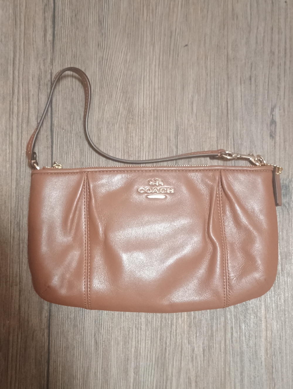 Coach Brown Leather Large Wristlet/Clutch with Gold Hardware